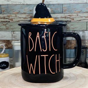 Rae Dunn "Basic Witch" Black mug w/ Topper (Orange Letters) Halloween